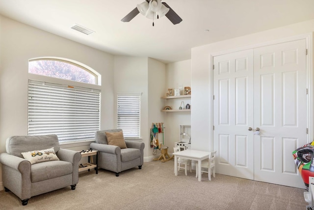2506 20th Ave, Kingsburg, CA 93631 - living area with light carpet and a ceiling fan