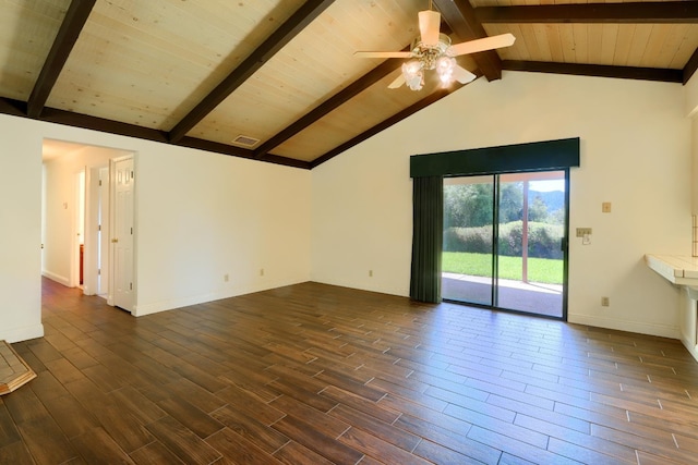 42177 Lone Olive Ln, Ahwahnee, CA 93601 - spare room with a ceiling fan, baseboards, dark wood-type flooring, and wooden ceiling
