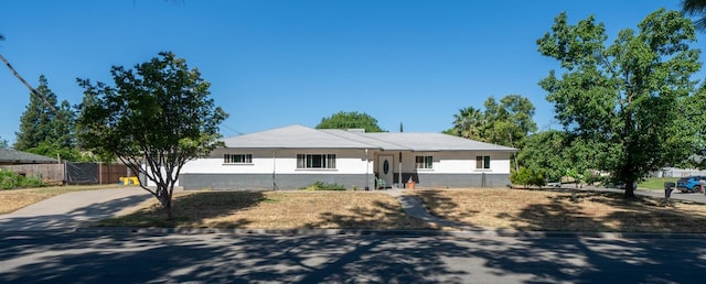 single story home featuring fence