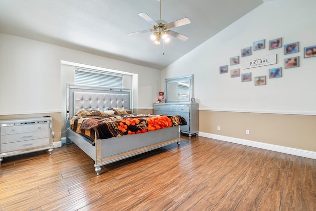 6371 N Babigian Ave, Fresno, CA 93722 - bedroom featuring wood finished floors, lofted ceiling, baseboards, and ceiling fan