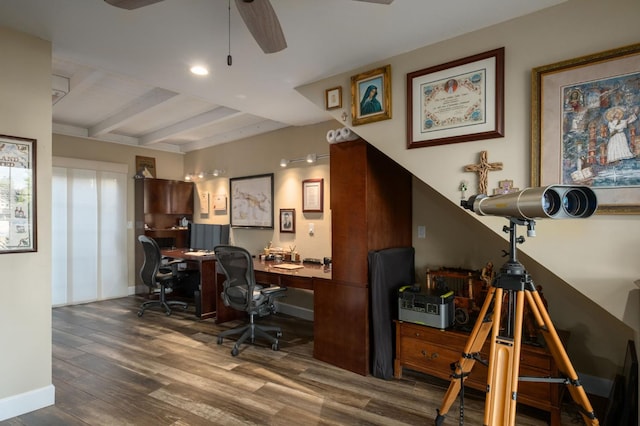 525 E Shelldrake Cir, Fresno, CA 93730 - office space with ceiling fan, wood finished floors, baseboards, and beam ceiling