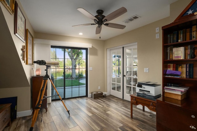 525 E Shelldrake Cir, Fresno, CA 93730 - entryway with wood finished floors, ceiling fan, baseboards, french doors, and recessed lighting