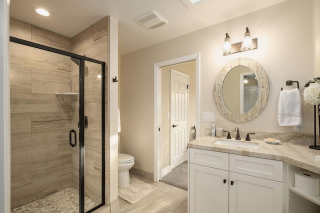 525 E Shelldrake Cir, Fresno, CA 93730 - full bathroom featuring vanity, a shower stall, toilet, and tile patterned floors