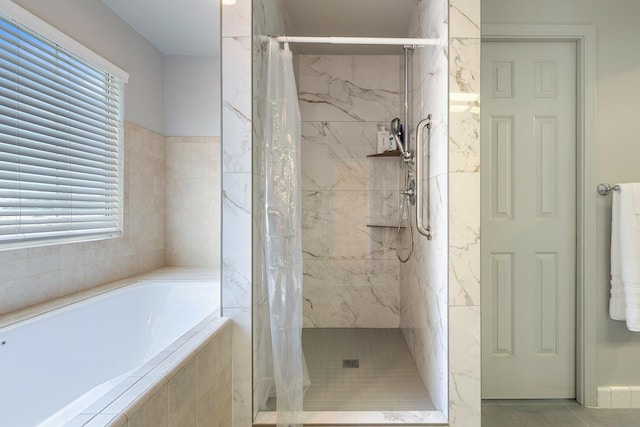 37086 Marciel Ave, Madera, CA 93636 - full bath with a bath, a marble finish shower, and plenty of natural light