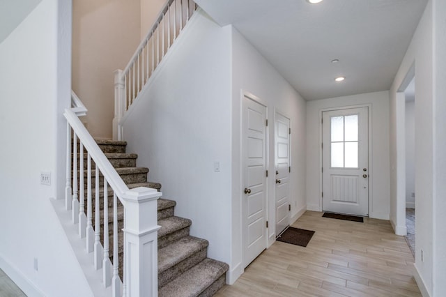 2613 W Mallard, Hanford, CA 93230 - entrance foyer with light wood-style floors, stairs, recessed lighting, and baseboards