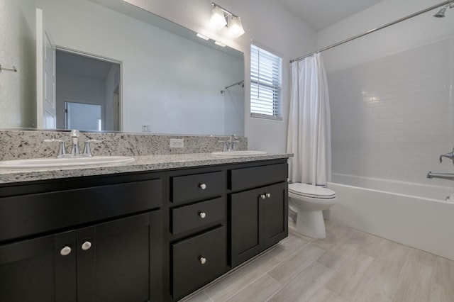2613 W Mallard, Hanford, CA 93230 - bathroom with toilet, double vanity, and shower / bath combination with curtain