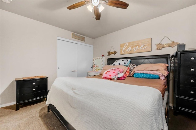 1601 El Paso, Dinuba, CA 93618 - carpeted bedroom featuring a closet, a ceiling fan, and baseboards