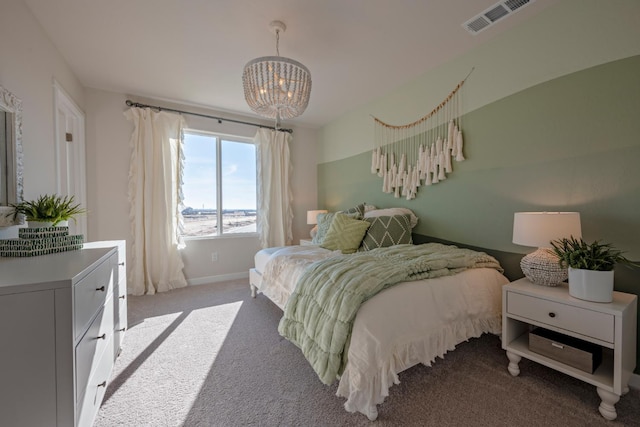 1161 Maclure Ave W, Madera, CA 93636 - bedroom featuring a chandelier, baseboards, and light colored carpet