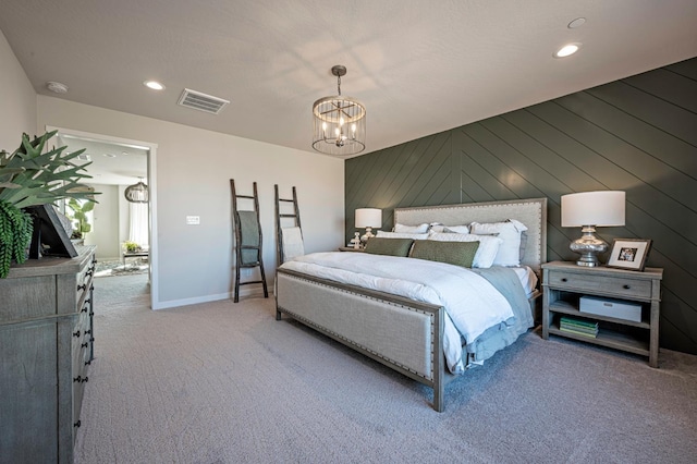 1161 Maclure Ave W, Madera, CA 93636 - carpeted bedroom featuring a chandelier, recessed lighting, and baseboards