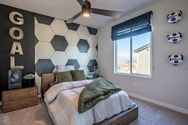 1161 Maclure Ave W, Madera, CA 93636 - bedroom with carpet floors, baseboards, an accent wall, and ceiling fan