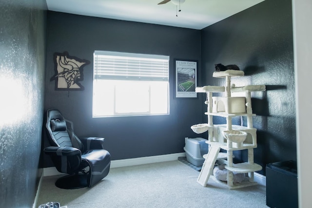 324 Sunset Dr S, Madera, CA 93636 - sitting room featuring baseboards, a ceiling fan, and carpet