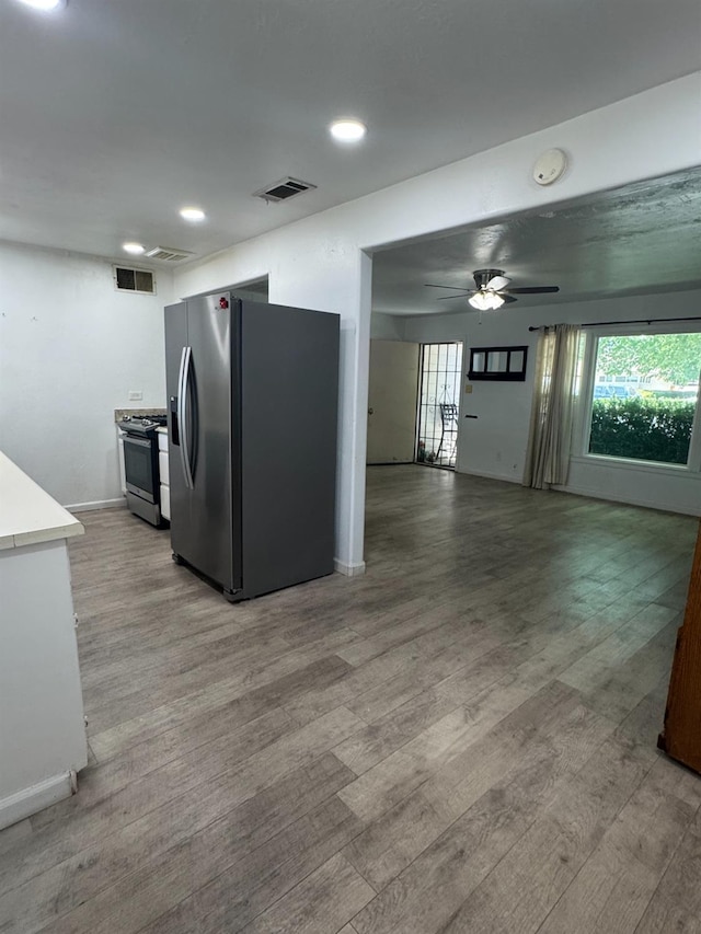 445 Yale, Coalinga, CA 93210 - kitchen featuring appliances with stainless steel finishes, light wood finished floors, ceiling fan, healthy amount of natural light, and recessed lighting