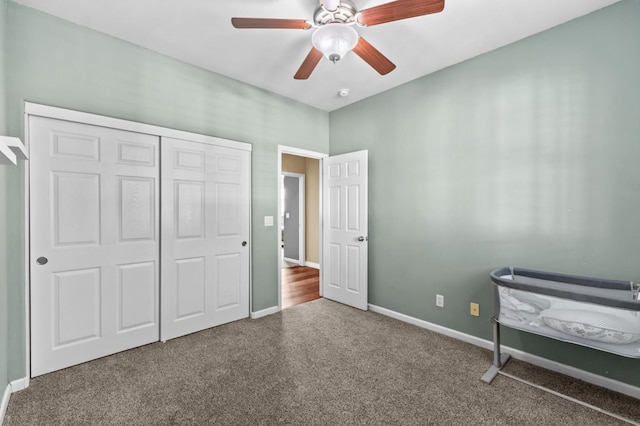 993 Pinewood Ave, Sanger, CA 93657 - bedroom featuring carpet flooring, baseboards, a closet, and ceiling fan
