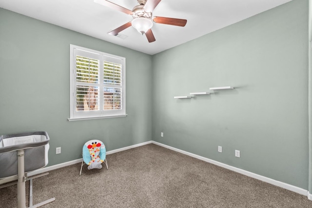 993 Pinewood Ave, Sanger, CA 93657 - recreation room featuring ceiling fan, carpet flooring, and baseboards