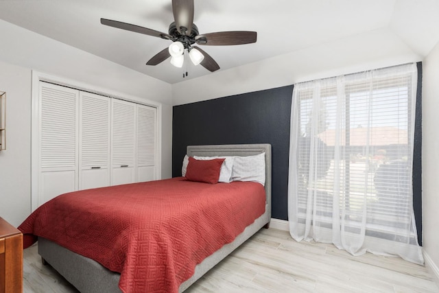 6608 N Haslam Ave, Fresno, CA 93711 - bedroom with a closet, wood finished floors, baseboards, and ceiling fan