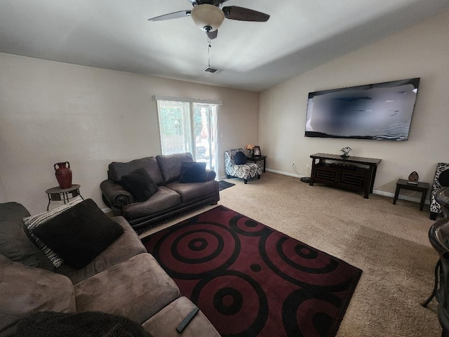 5788 E Mono St, Fresno, CA 93727 - carpeted living room with ceiling fan and lofted ceiling