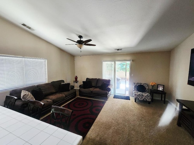 5788 E Mono St, Fresno, CA 93727 - living room featuring carpet flooring and a ceiling fan