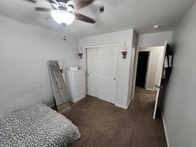 5788 E Mono St, Fresno, CA 93727 - bedroom featuring carpet floors, a closet, baseboards, and ceiling fan