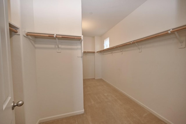 spacious closet featuring light carpet