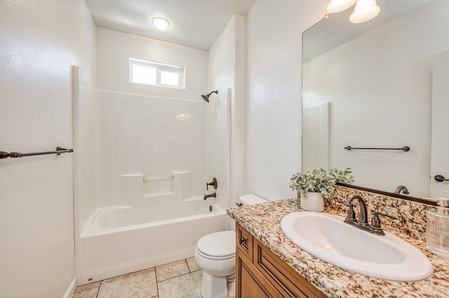 full bathroom featuring toilet,  shower combination, and vanity
