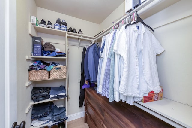 walk in closet featuring wood finished floors