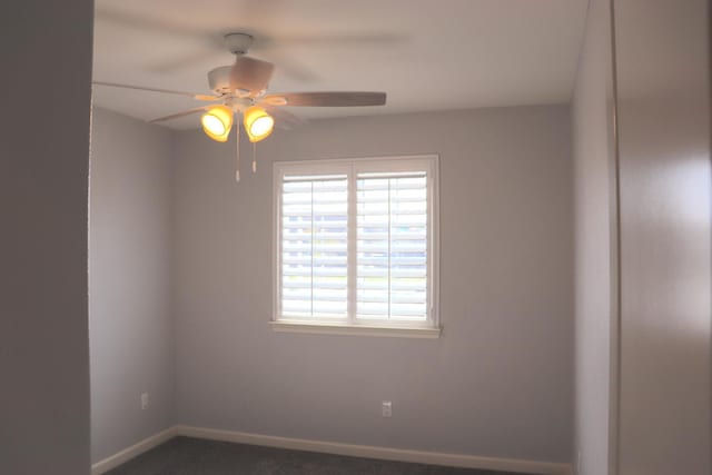 1884 Clover, Dinuba, CA 93618 - empty room featuring ceiling fan, baseboards, and dark carpet
