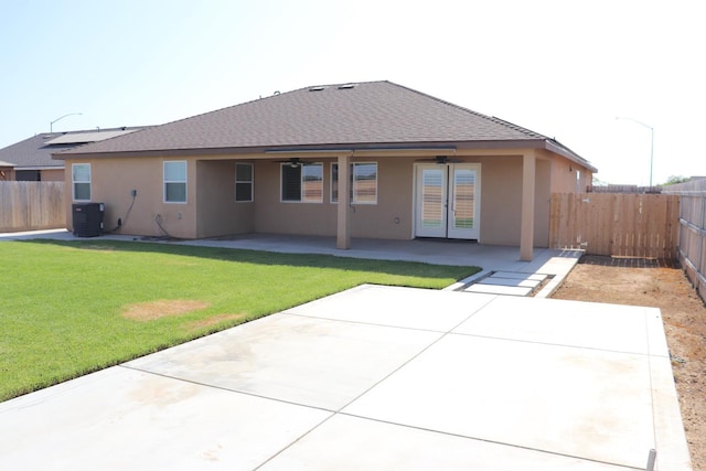 1884 Clover, Dinuba, CA 93618 - rear view of house featuring a ceiling fan, central AC, stucco siding, and a patio area