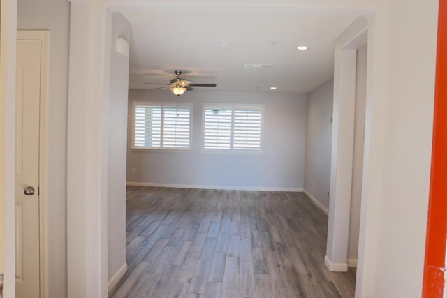 1884 Clover, Dinuba, CA 93618 - unfurnished room featuring wood finished floors, a ceiling fan, baseboards, and recessed lighting