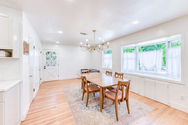 5669 N Arthur Ave, Fresno, CA 93711 - dining room featuring plenty of natural light, a chandelier, light wood-type flooring, recessed lighting, and baseboards