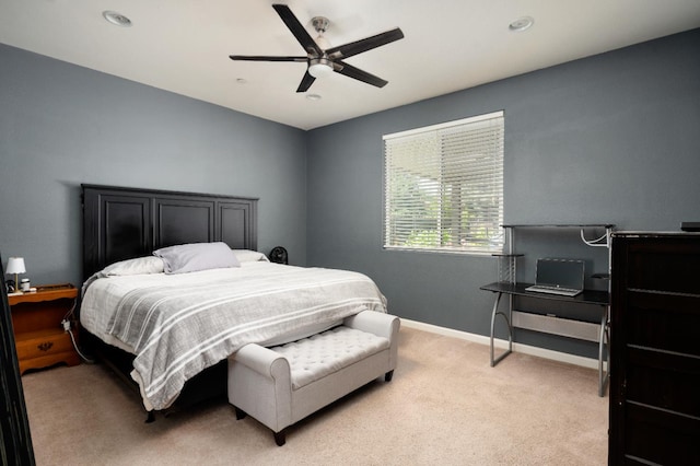 2326 W Flagstaff, Visalia, CA 93291 - bedroom with light carpet, baseboards, ceiling fan, and an office area