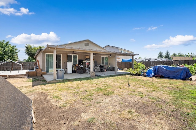 2326 W Flagstaff, Visalia, CA 93291 - back of house featuring a ceiling fan and a patio