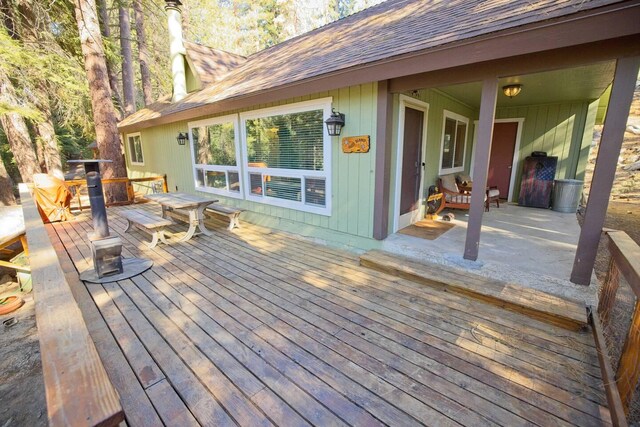 56981 Sequoia Dr, Springville, CA 93265 - wooden terrace with outdoor dining area