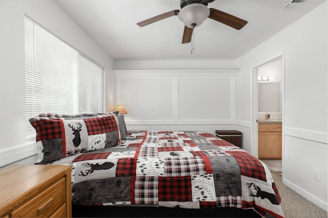 56981 Sequoia Dr, Springville, CA 93265 - bedroom with ensuite bathroom, ceiling fan, and carpet floors