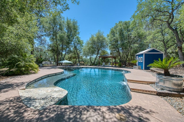 47307 Sunshine Terrace Dr, Coarsegold, CA 93614 - outdoor pool with a patio, an outdoor structure, and a gazebo