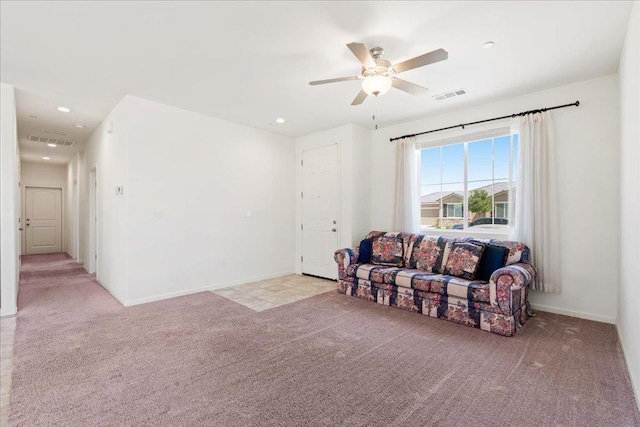 1799 Bolton Ave, Tulare, CA 93274 - living room featuring carpet, a ceiling fan, baseboards, and recessed lighting