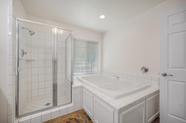44719 Savage Rd, Coarsegold, CA 93614 - bathroom with a whirlpool tub, a shower stall, and recessed lighting