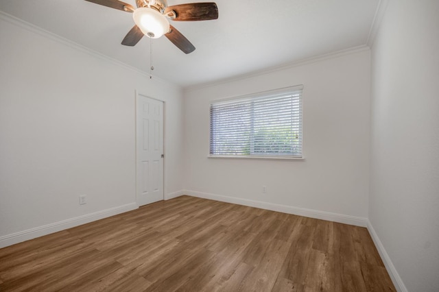 44719 Savage Rd, Coarsegold, CA 93614 - unfurnished room featuring ornamental molding, wood finished floors, baseboards, and ceiling fan