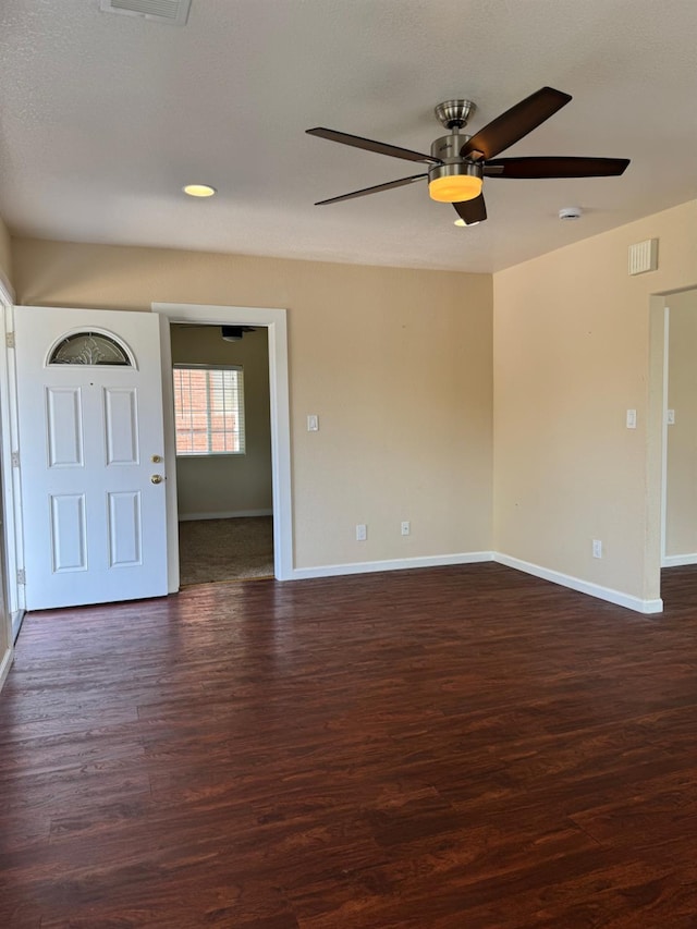1382 N Thorne Ave, Fresno, CA 93728 - unfurnished room with a ceiling fan, dark wood-style floors, baseboards, recessed lighting, and a smoke detector