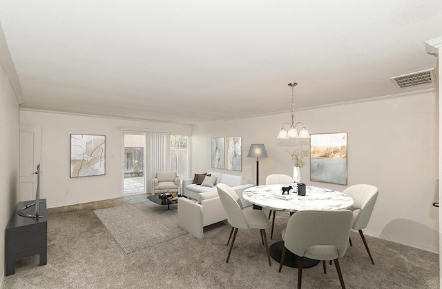 7178 N Fruit Ave Unit 115, Fresno, CA 93711 - dining space featuring carpet floors, crown molding, a chandelier, and baseboards