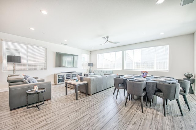 4148 Beverly Ave, Clovis, CA 93619 - dining area with light wood-style flooring, ceiling fan, and recessed lighting