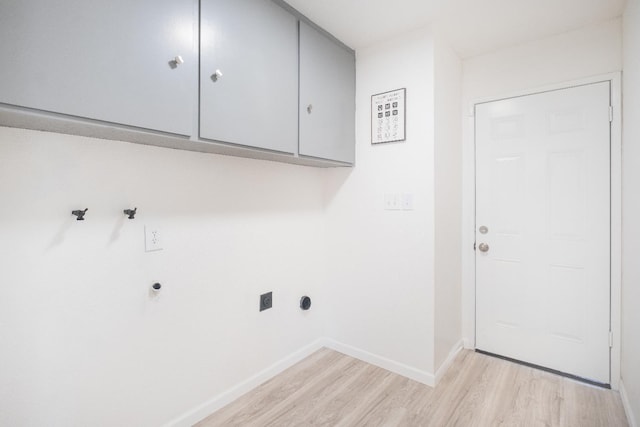 1617 W Indianapolis Ave, Fresno, CA 93705 - laundry room with electric dryer hookup, cabinet space, light wood-type flooring, and baseboards