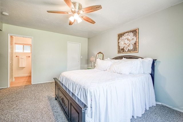 926 E Birch Ave, Fresno, CA 93720 - bedroom featuring light carpet, baseboards, ceiling fan, and ensuite bathroom