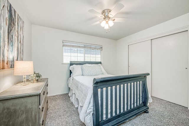 926 E Birch Ave, Fresno, CA 93720 - bedroom featuring light colored carpet, a closet, a ceiling fan, and baseboards