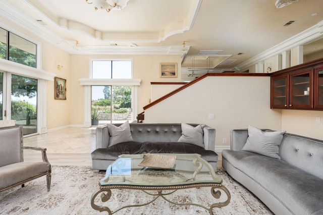 14215 Killarney Dr, Madera, CA 93636 - living room with ornamental molding, baseboards, and a high ceiling