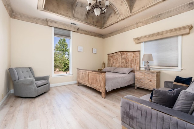 14215 Killarney Dr, Madera, CA 93636 - bedroom with wood finished floors, baseboards, a tray ceiling, and ornamental molding