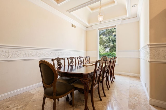 14215 Killarney Dr, Madera, CA 93636 - dining area with a tray ceiling, ornamental molding, and baseboards