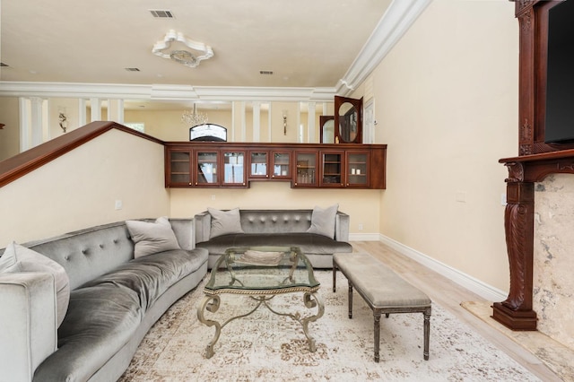 14215 Killarney Dr, Madera, CA 93636 - living area with crown molding, light wood finished floors, and baseboards