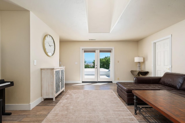 14215 Killarney Dr, Madera, CA 93636 - living area with baseboards, french doors, and wood finished floors