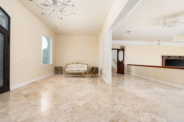 14215 Killarney Dr, Madera, CA 93636 - interior space featuring a chandelier, baseboards, and crown molding