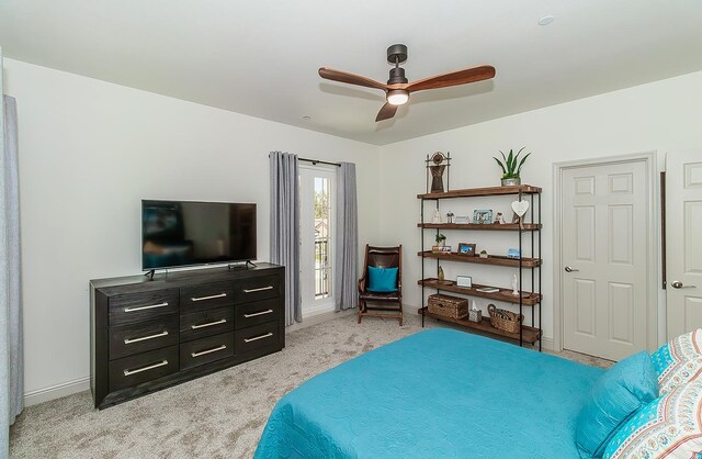 1523 N Ryan Ave, Clovis, CA 93619 - bedroom featuring light colored carpet, access to outside, ceiling fan, and baseboards